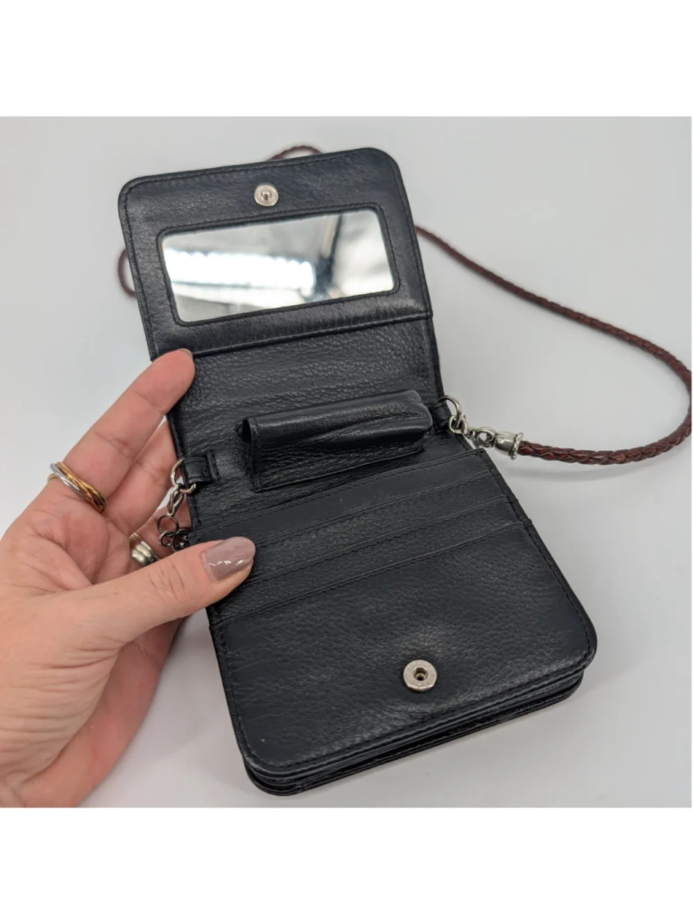 Vintage Brighton Mini Leather Crossbody Wallet Organizer Mirror Croc 26